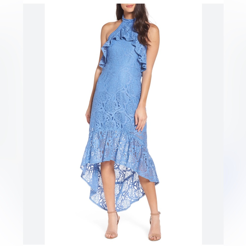 NWT Chelsea 28 Blue Asymmetrical Lace Dress